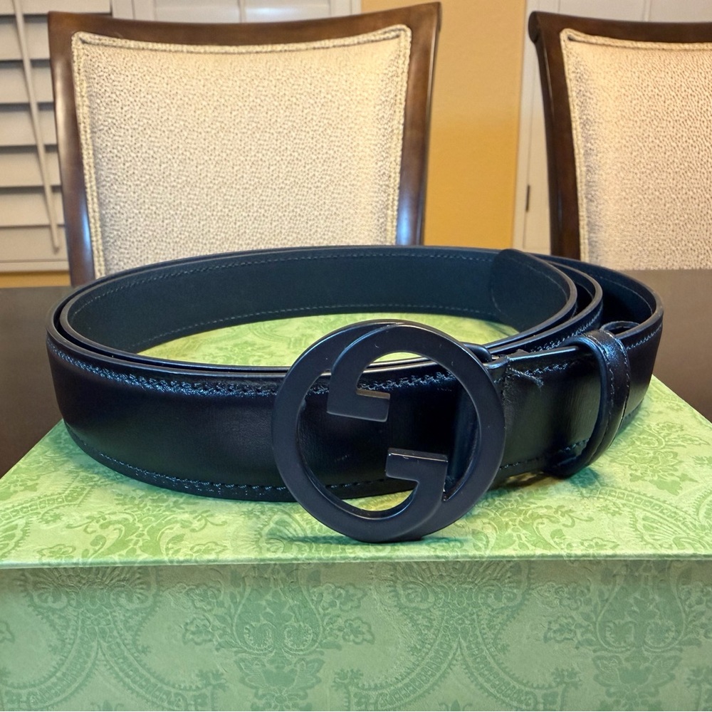 New Gucci GG Logo Buckle Black Belt Size 46 / 115 cm Fits a Waist 42 - 46 - Picture 2 of 11
